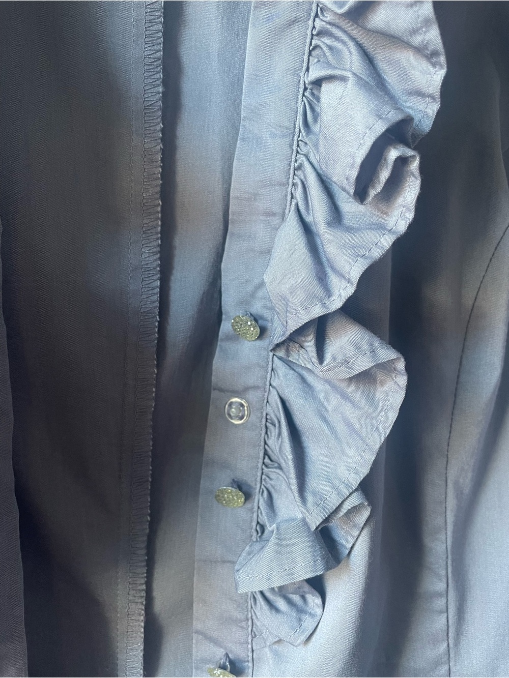 Women's Ruffle Front Button-Down Shirt - Gray - Picture 3 of 4